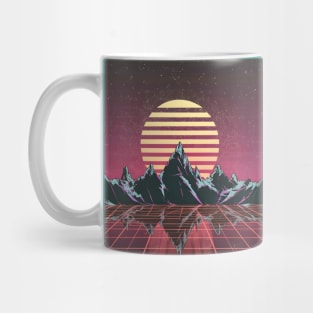 Synthwave sun within mountains Mug